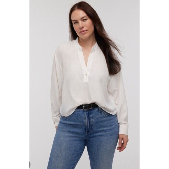 Madewell Women's Long Sleeve Popover Split Neck 100% Silk Blouse S Small New - Picture 1 of 1
